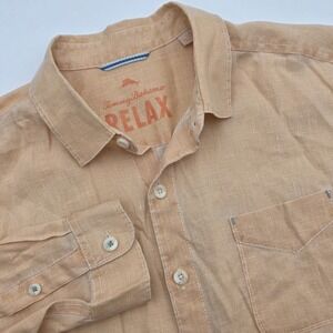 Tommy Bahama 100% Linen Shirt Men's Large Peach Orange Button Up Long‎ Sleeve